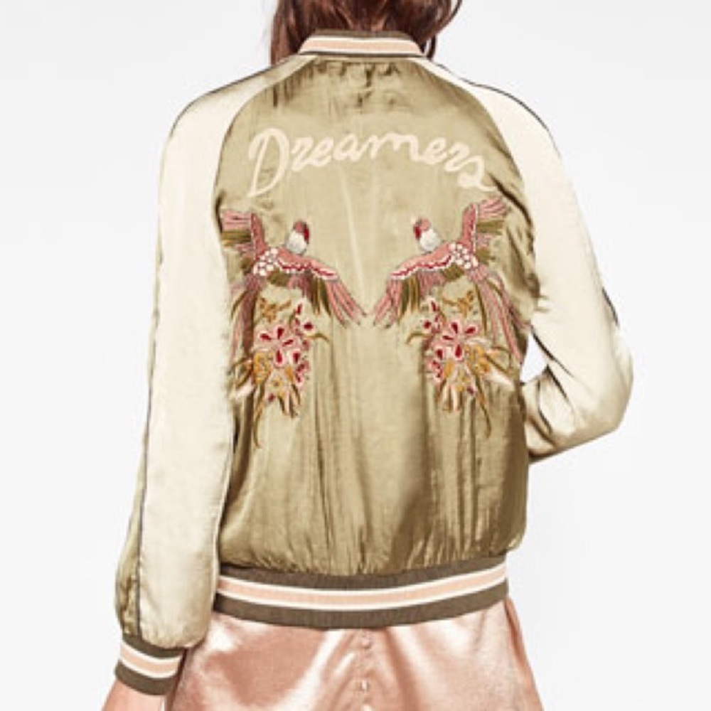 Women's Embroidered Satin Bomber Jacket
